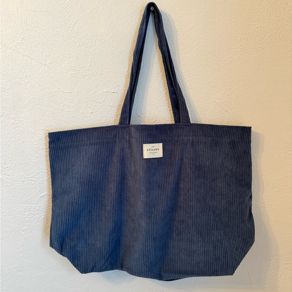 Sezane Blue Corduroy Tote Bag